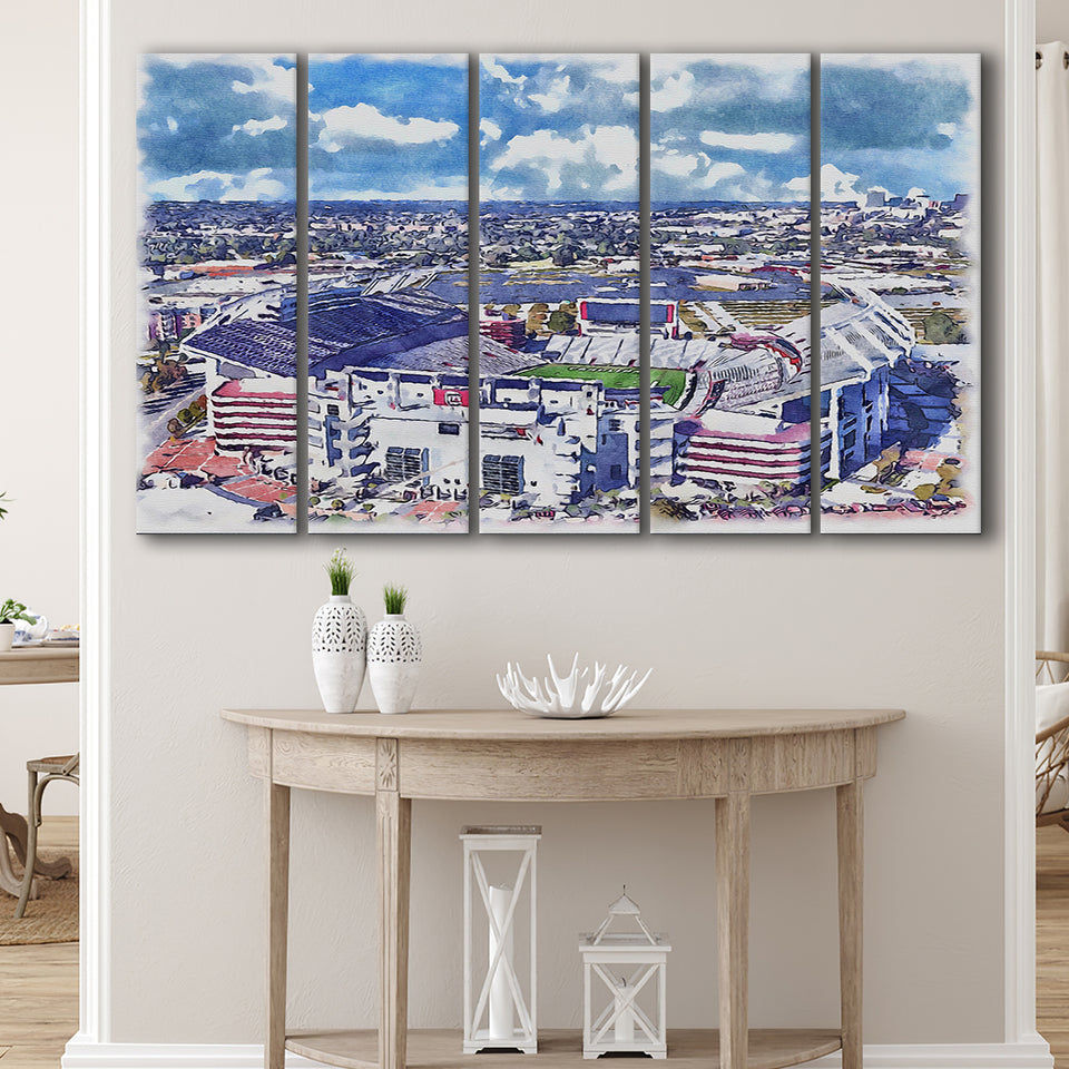 South Carolina Gamecocks Williams–Brice Stadium Watercolor, 5 Pieces B, Multi Panel Canvas Prints Wall Art Decor