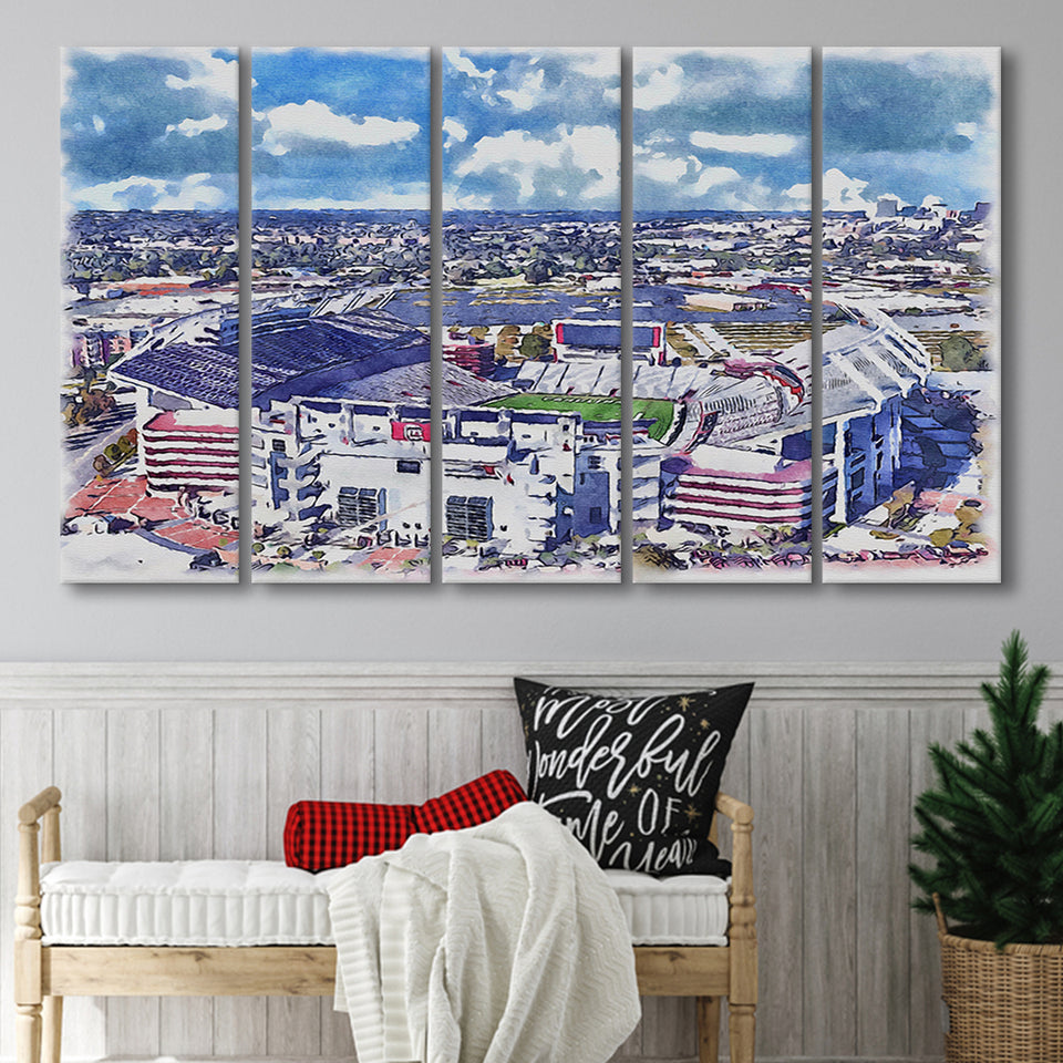 South Carolina Gamecocks Williams–Brice Stadium Watercolor, 5 Pieces B, Multi Panel Canvas Prints Wall Art Decor