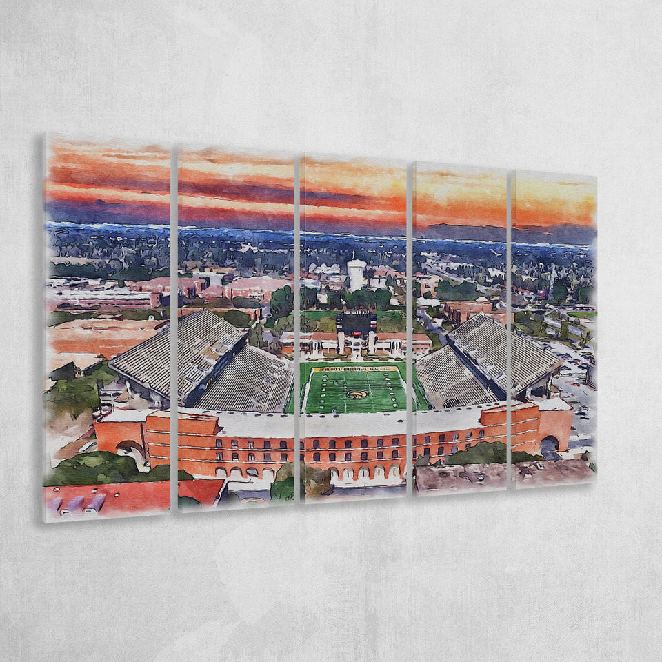 Southern Miss Golden Eagles M M Roberts Stadium Watercolor100, 5 Pieces B, Multi Panel Canvas Prints Wall Art Decor