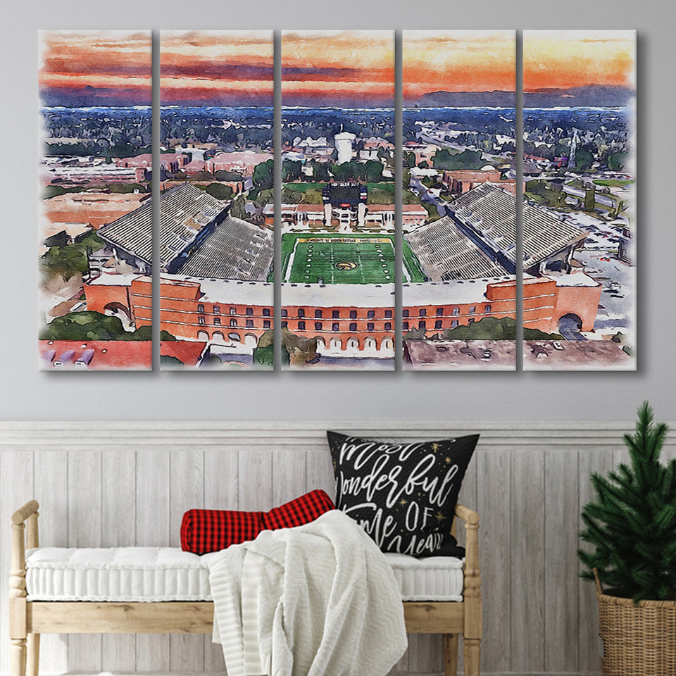 Southern Miss Golden Eagles M M Roberts Stadium Watercolor100, 5 Pieces B, Multi Panel Canvas Prints Wall Art Decor