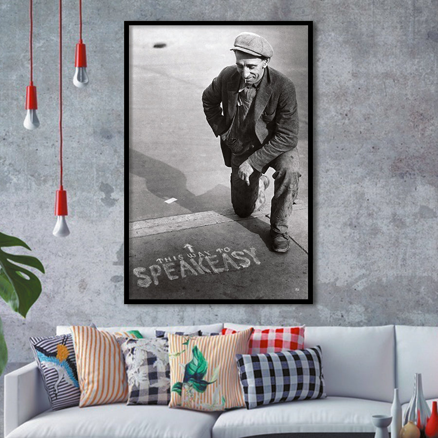 Speakeasy Black And White Print, This Way To Speakeasy Framed Art Print Wall Art Decor,Framed Picture