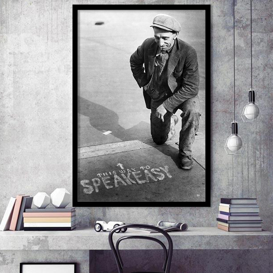 Speakeasy Black And White Print, This Way To Speakeasy Framed Art Print Wall Art Decor,Framed Picture