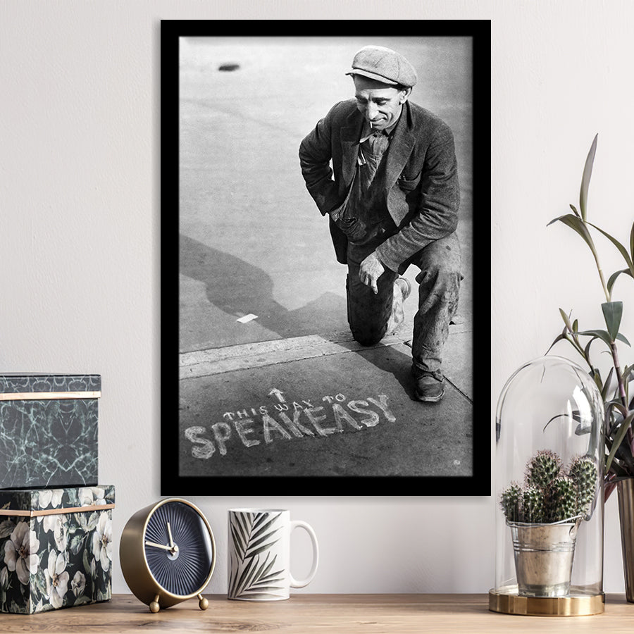 Speakeasy Black And White Print, This Way To Speakeasy Framed Art Print Wall Art Decor,Framed Picture