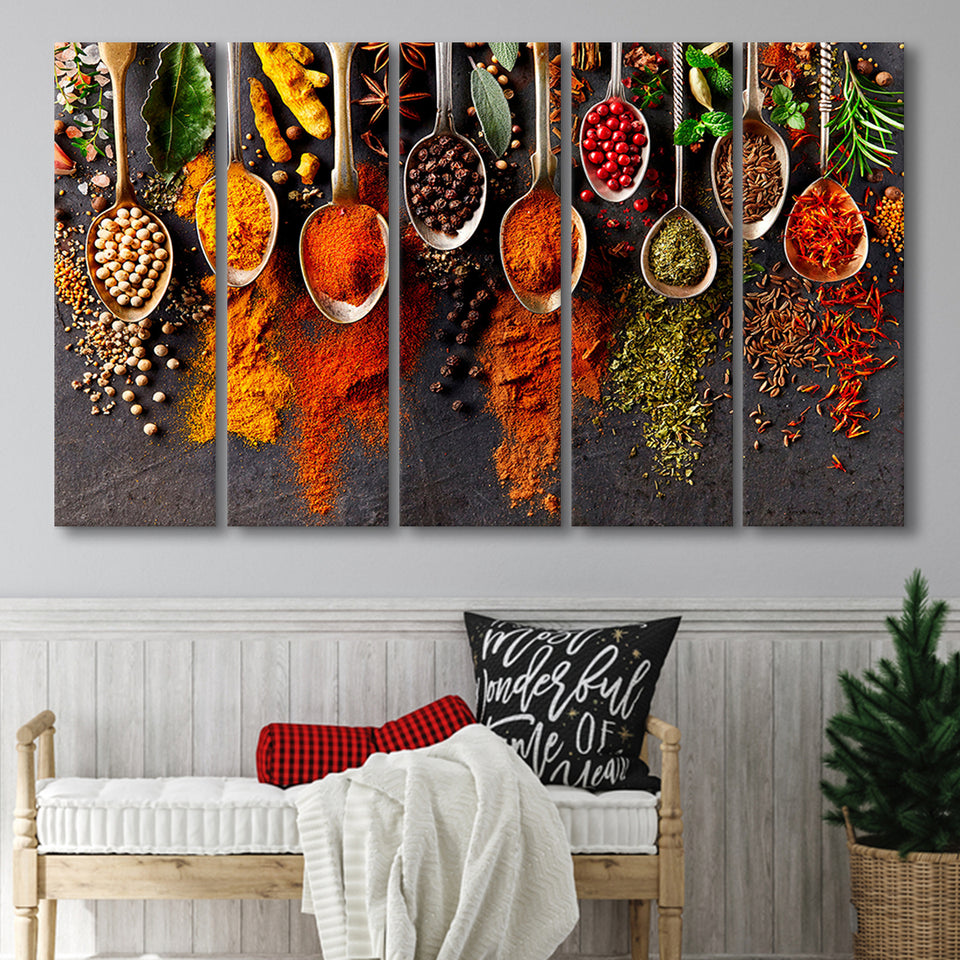 spices kitchen art herbs 5 piece b canvas prints wall art, multi