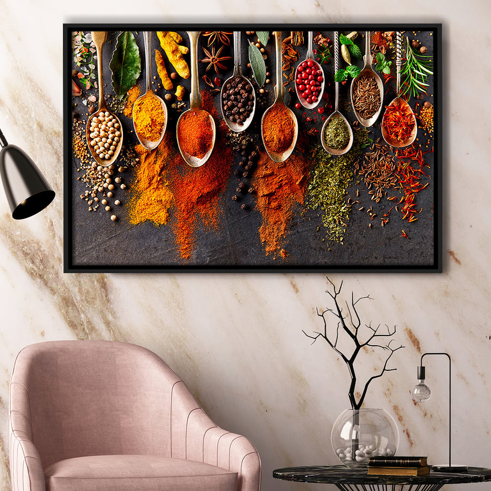 Spices Kitchen Art Herbs Framed Canvas Prints Wall Art Decor, Framed Picture, Floating Frame