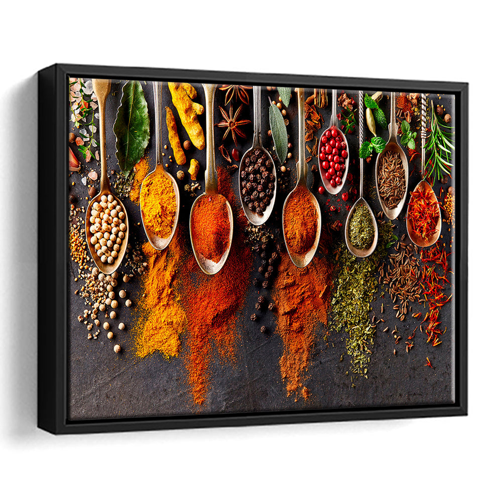 Spices Kitchen Art Herbs Framed Canvas Prints Wall Art Decor, Framed Picture, Floating Frame