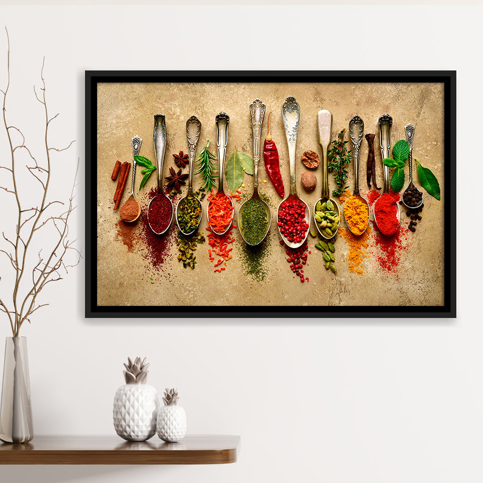 Spices Kitchen Art Framed Canvas Prints Wall Art Decor, Framed Picture, Floating Frame
