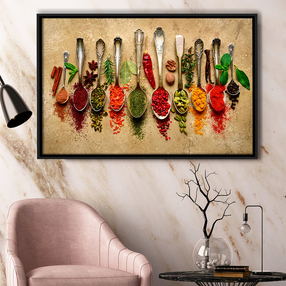 Spices Kitchen Art Framed Canvas Prints Wall Art Decor, Framed Picture, Floating Frame