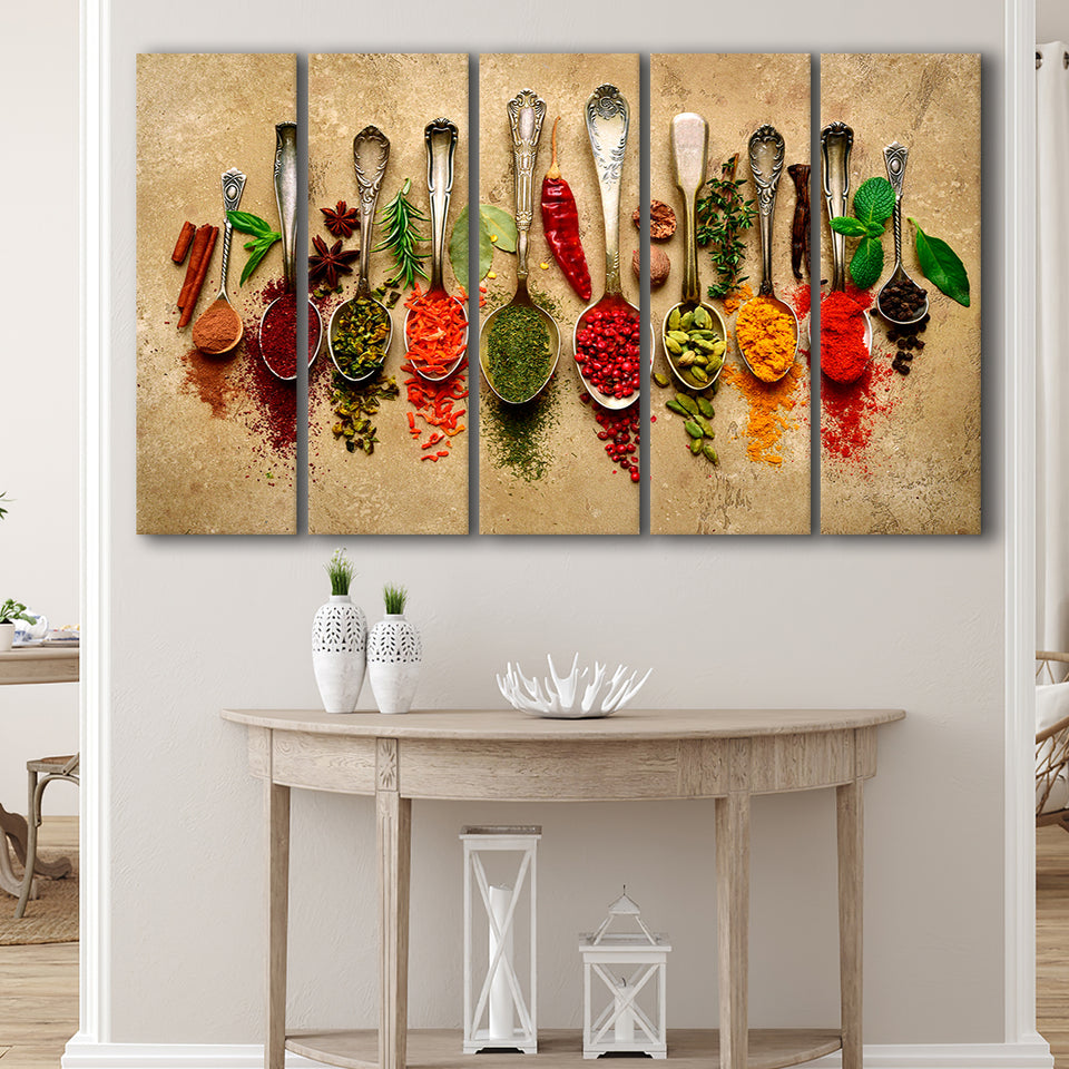 spices kitchen art 5 piece b canvas prints wall art, multi panels