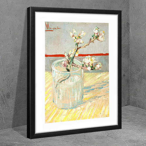 Sprig of flowering almond blossom in a glass by Vincent Van Gogh - Art Prints, Framed Prints, Wall Art Prints, Frame Art