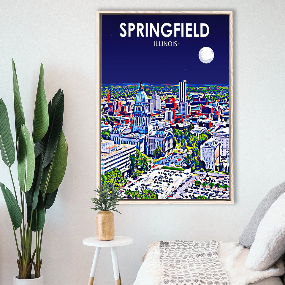 Springfield IL Art V1, Large Canvas, Framed Canvas Print Wall Art Home Decor, Floating Frame