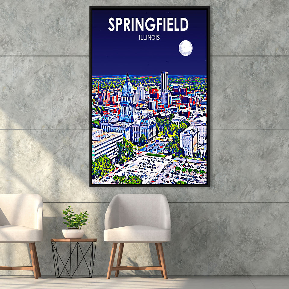 Springfield IL Art V1, Large Canvas, Framed Canvas Print Wall Art Home Decor, Floating Frame