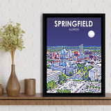 Springfield IL Art V1, Large Canvas, Framed Canvas Print Wall Art Home Decor, Floating Frame