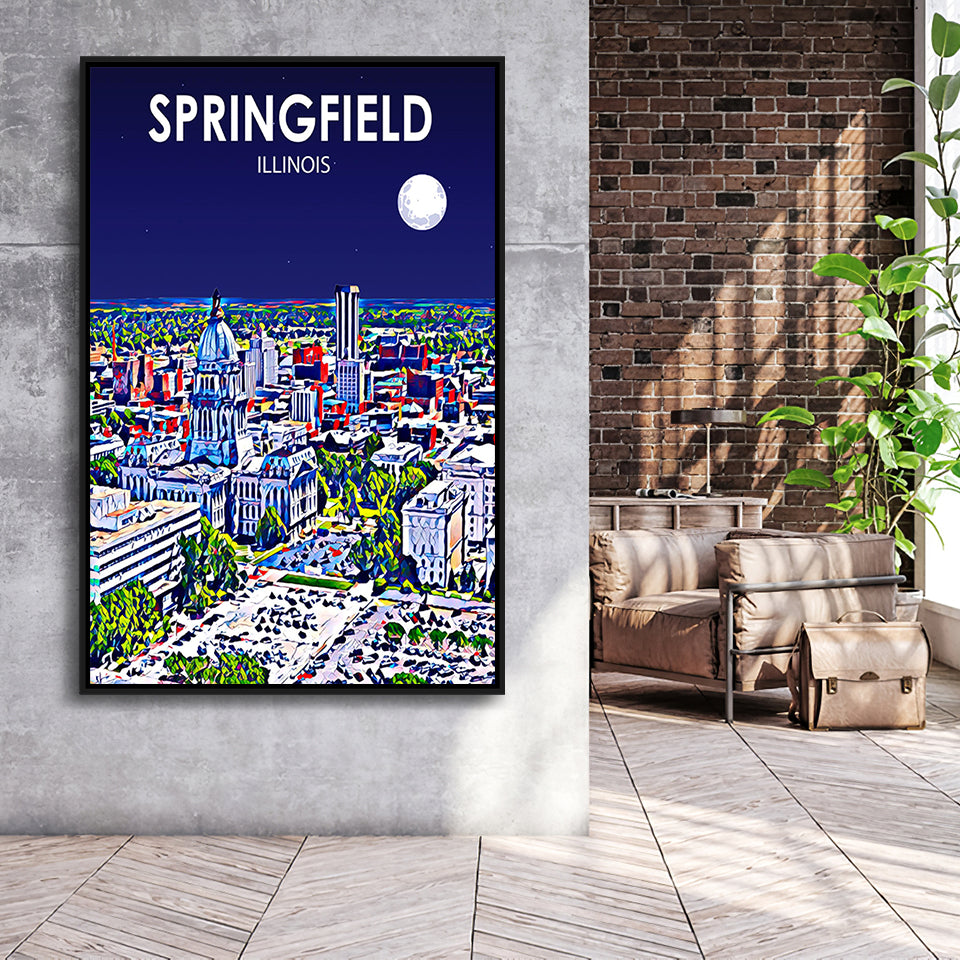 Springfield IL Art V1, Large Canvas, Framed Canvas Print Wall Art Home Decor, Floating Frame