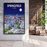 Springfield IL Art V1, Large Canvas, Framed Canvas Print Wall Art Home Decor, Floating Frame