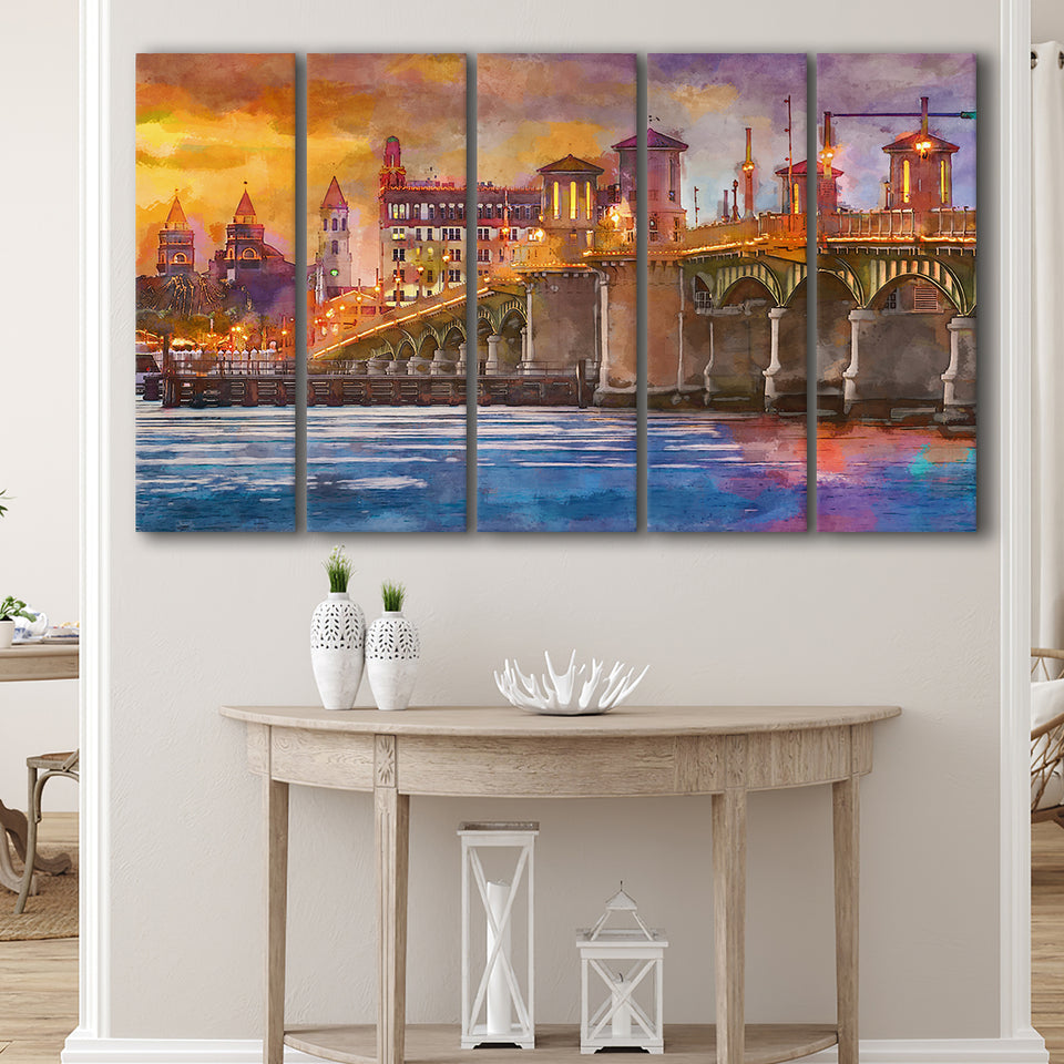 St Augustine Florida Usa Skyline Bridge 5 Pieces Extra Large Canvas Prints Wall Art Home Decor