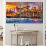 St Augustine Florida Usa Skyline Bridge 5 Pieces Extra Large Canvas Prints Wall Art Home Decor