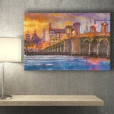 St Augustine Florida Usa Skyline Bridge City Art Watercolor Canvas Prints Wall Art Home Decor, Large Canvas
