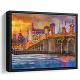St Augustine Florida Usa Skyline Bridge City Art Watercolor Framed Canvas Prints Wall Art Home Decor,Floating Frame