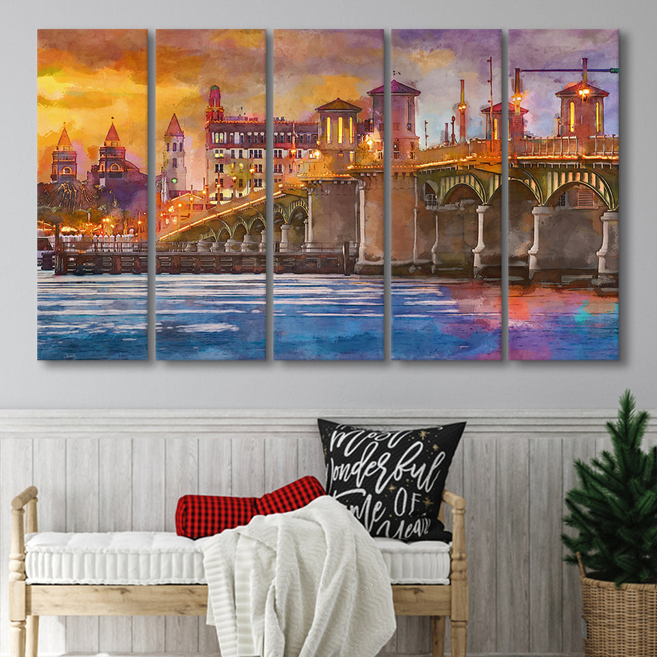 St Augustine Florida Usa Skyline Bridge 5 Pieces Extra Large Canvas Prints Wall Art Home Decor