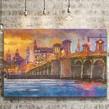 St Augustine Florida Usa Skyline Bridge City Art Watercolor Canvas Prints Wall Art Home Decor, Large Canvas