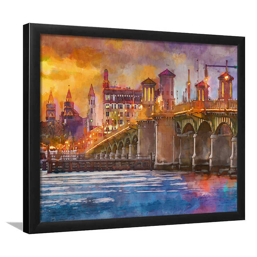 St Augustine Florida Usa Skyline Bridge City Art Watercolor Framed Art Prints Wall Art Decor,Framed Picture