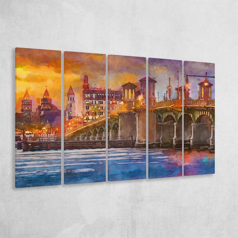 St Augustine Florida Usa Skyline Bridge 5 Pieces Extra Large Canvas Prints Wall Art Home Decor