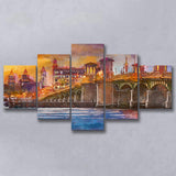 St Augustine Florida Usa Skyline Bridge 5 Pieces Mixed Canvas Prints Wall Art Home Decor