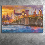 St Augustine Florida Usa Skyline Bridge City Art Watercolor Canvas Prints Wall Art Home Decor, Large Canvas