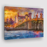 St Augustine Florida Usa Skyline Bridge City Art Watercolor Canvas Prints Wall Art Home Decor, Large Canvas