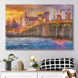 St Augustine Florida Usa Skyline Bridge City Art Watercolor Canvas Prints Wall Art Home Decor, Large Canvas