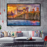 St Augustine Florida Usa Skyline Bridge City Art Watercolor Framed Canvas Prints Wall Art Home Decor,Floating Frame