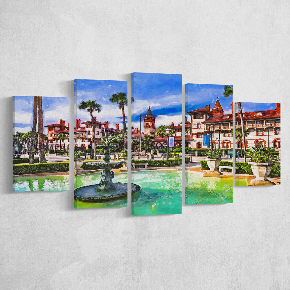 St Augustine Florida Usa Town Square 5 Pieces Mixed Canvas Prints Wall Art Home Decor