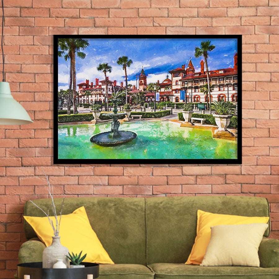 St Augustine Florida Usa Town Square City Art Watercolor Framed Art Prints Wall Art Decor,Framed Picture