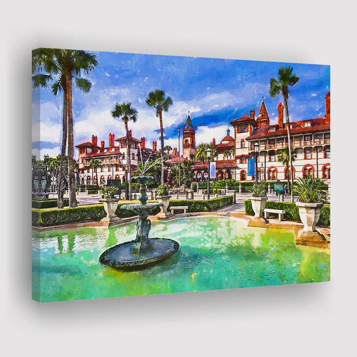 St Augustine Florida Usa Town Square City Art Watercolor Canvas Prints Wall Art Home Decor, Large Canvas