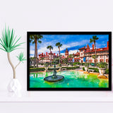 St Augustine Florida Usa Town Square City Art Watercolor Framed Art Prints Wall Art Decor,Framed Picture