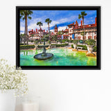 St Augustine Florida Usa Town Square City Art Watercolor Framed Canvas Prints Wall Art Home Decor,Floating Frame