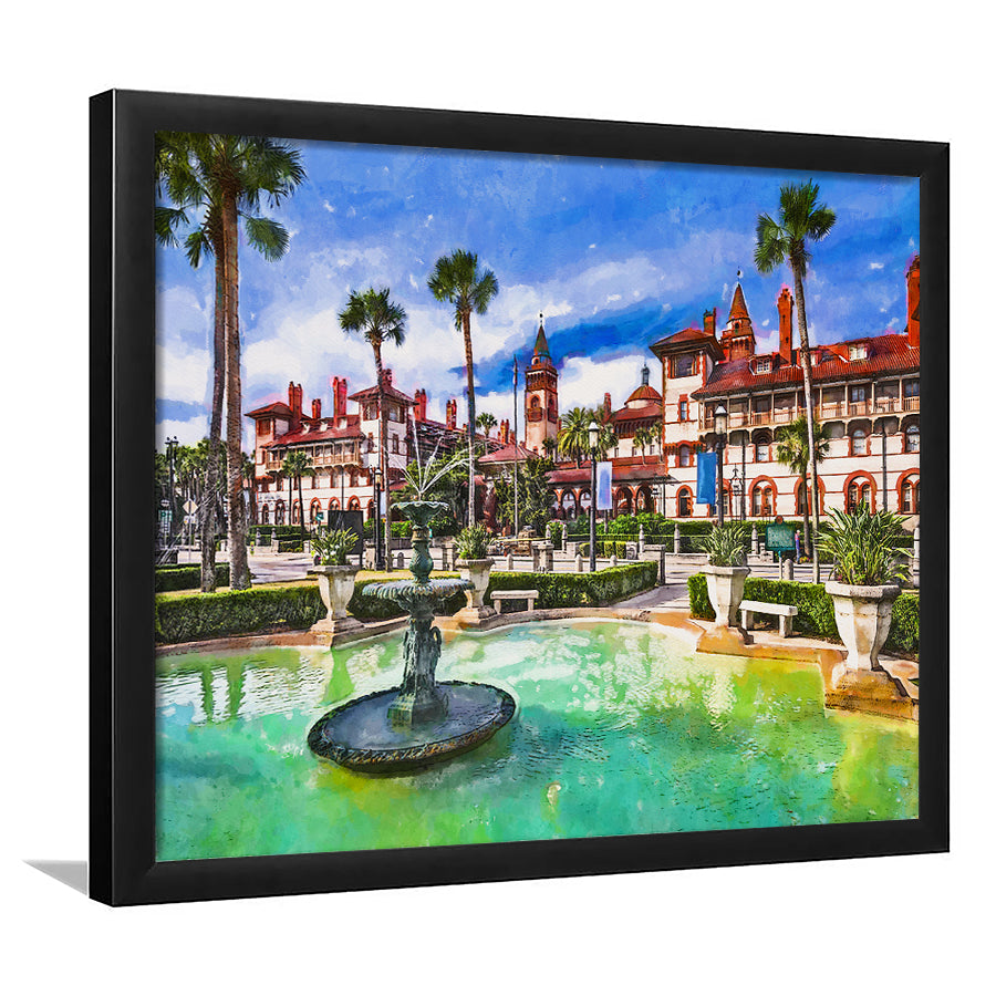 St Augustine Florida Usa Town Square City Art Watercolor Framed Art Prints Wall Art Decor,Framed Picture