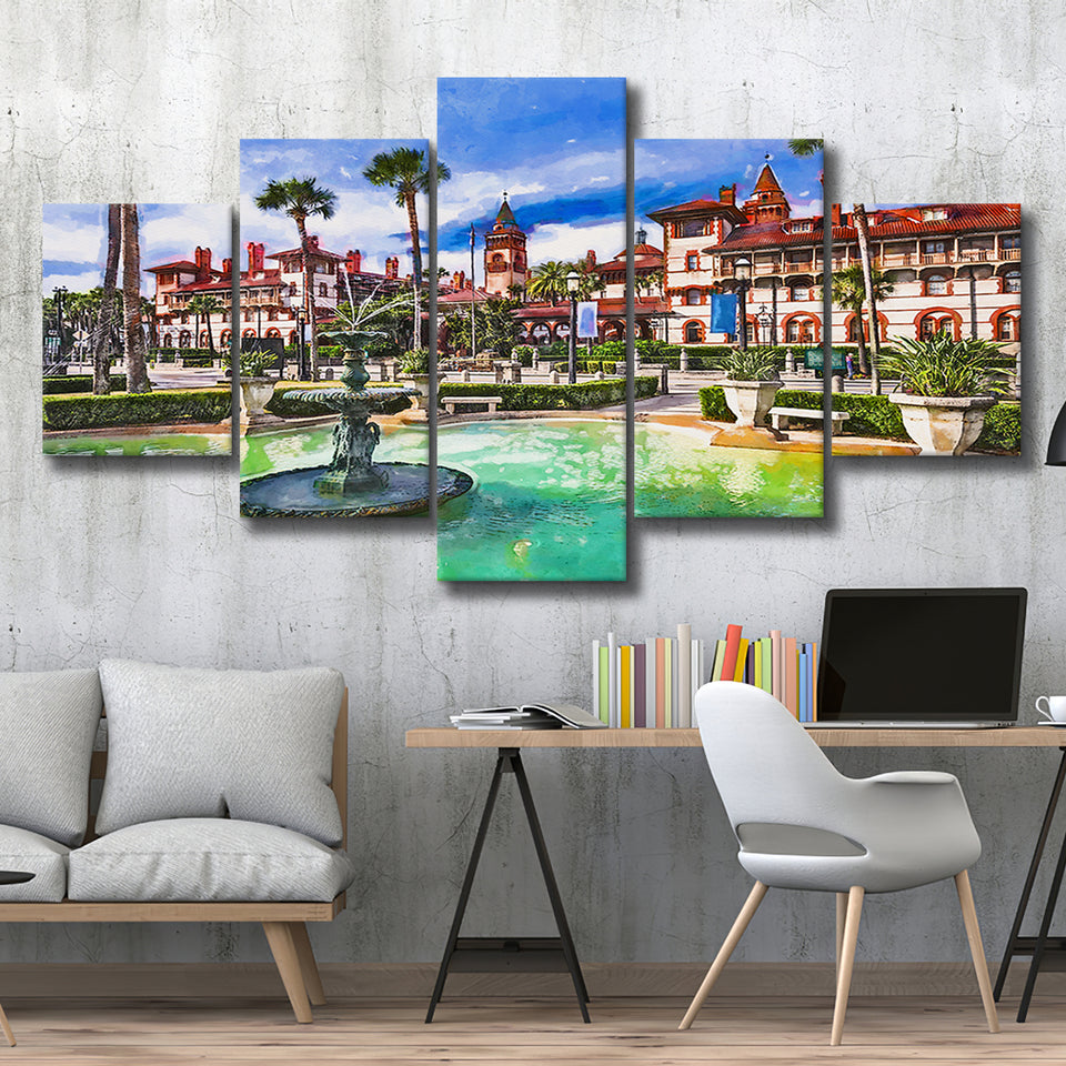 St Augustine Florida Usa Town Square 5 Pieces Mixed Canvas Prints Wall Art Home Decor