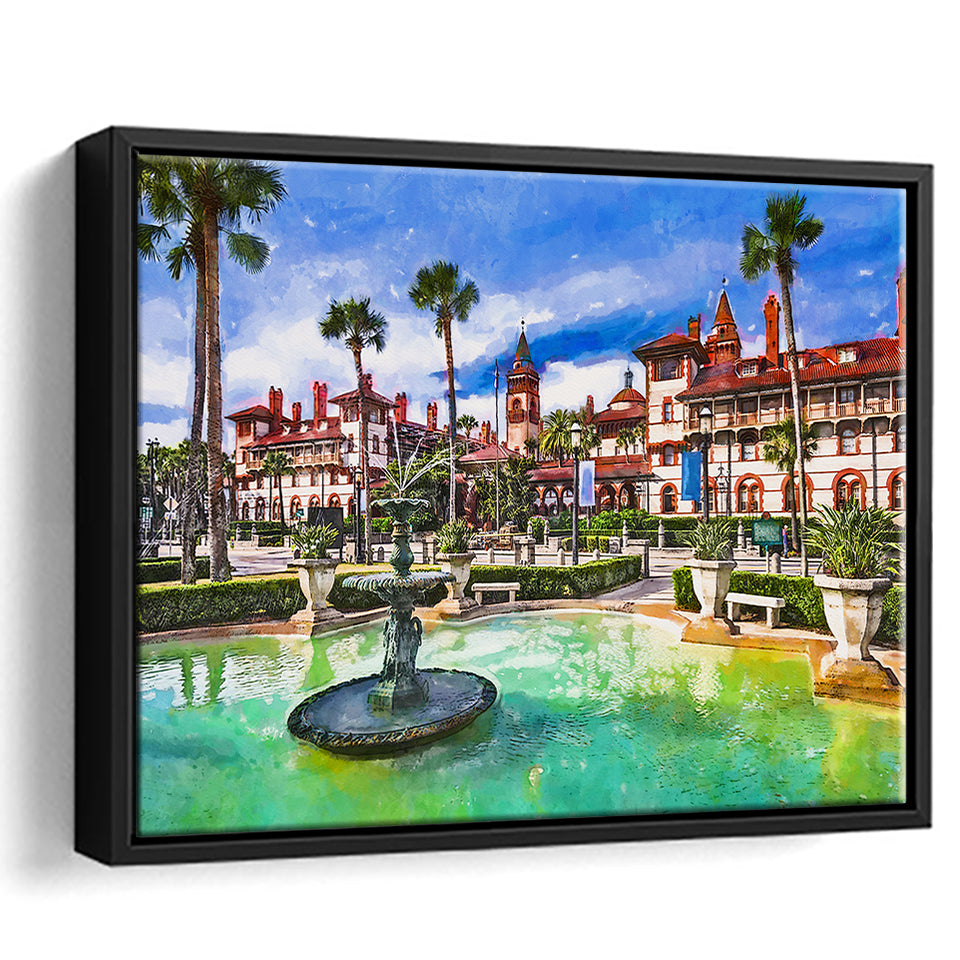St Augustine Florida Usa Town Square City Art Watercolor Framed Canvas Prints Wall Art Home Decor,Floating Frame