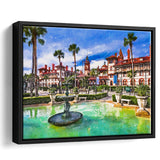 St Augustine Florida Usa Town Square City Art Watercolor Framed Canvas Prints Wall Art Home Decor,Floating Frame
