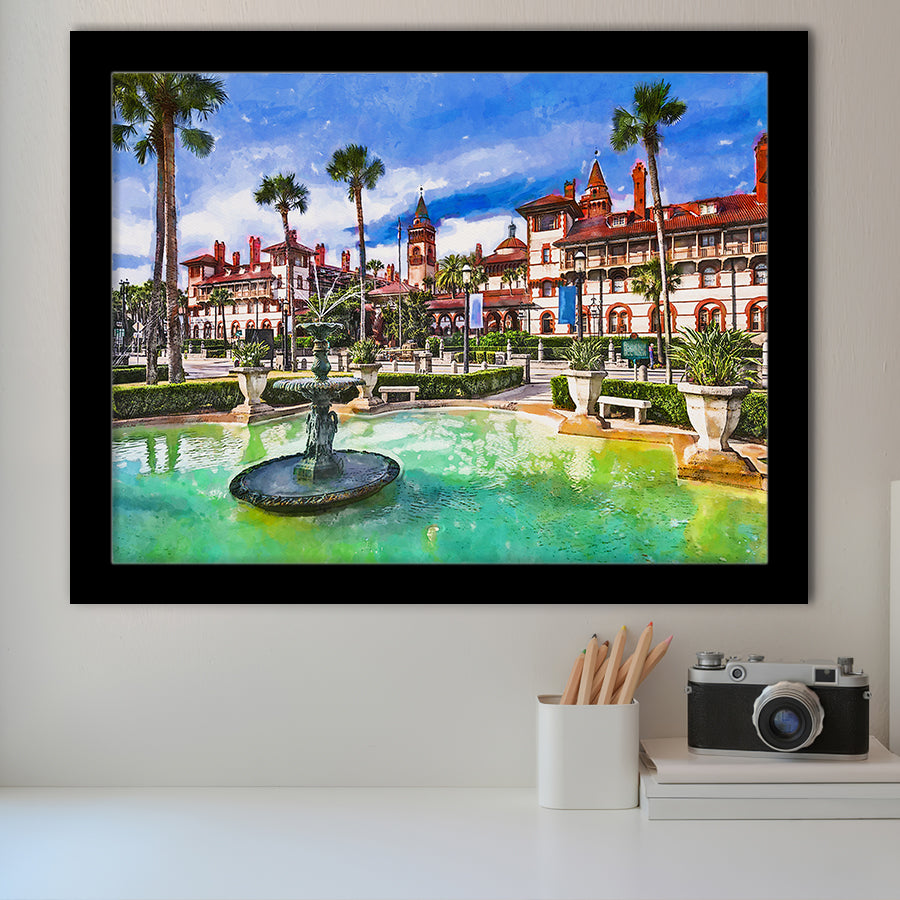 St Augustine Florida Usa Town Square City Art Watercolor Framed Art Prints Wall Art Decor,Framed Picture