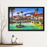 St Augustine Florida Usa Town Square City Art Watercolor Framed Canvas Prints Wall Art Home Decor,Floating Frame