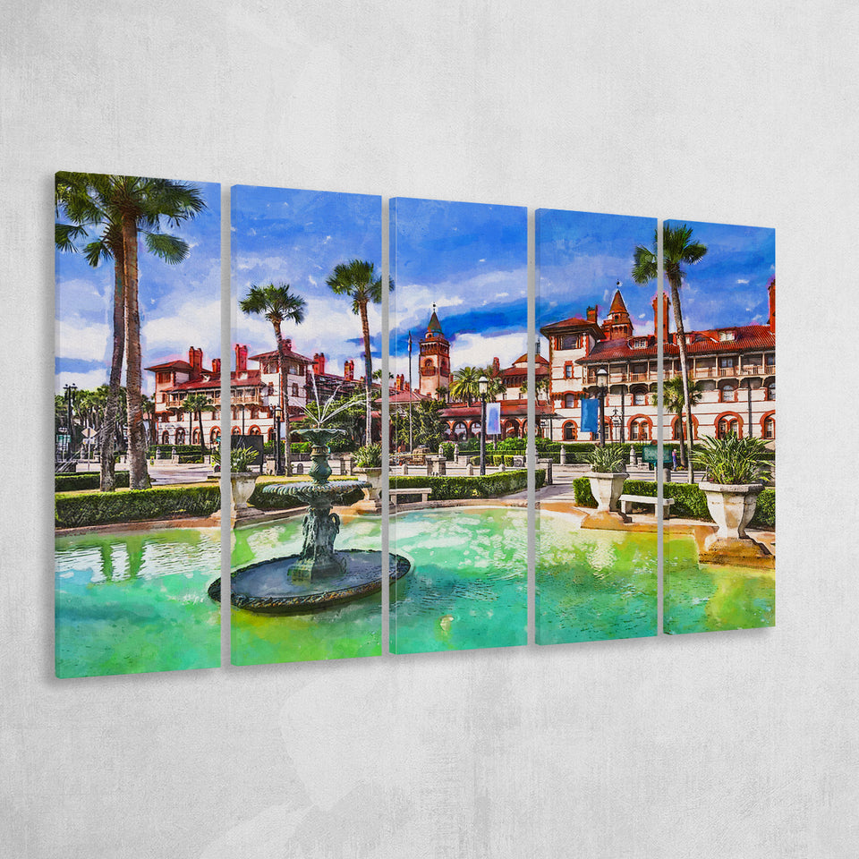 St Augustine Florida Usa Town Square 5 Pieces Extra Large Canvas Prints Wall Art Home Decor