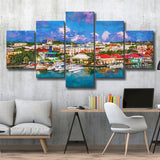 St Johns Antigua Barbuda Town Skyline 5 Pieces Mixed Canvas Prints Wall Art Home Decor