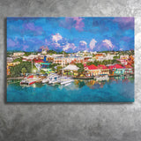 St Johns Antigua Barbuda Town Skyline City Art Watercolor Canvas Prints Wall Art Home Decor, Large Canvas