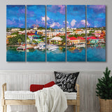 St Johns Antigua Barbuda Town Skyline 5 Pieces Extra Large Canvas Prints Wall Art Home Decor