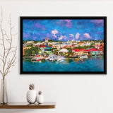 St Johns Antigua Barbuda Town Skyline City Art Watercolor Framed Canvas Prints Wall Art Home Decor,Floating Frame