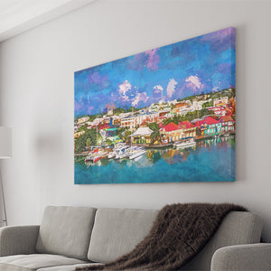 St Johns Antigua Barbuda Town Skyline City Art Watercolor Canvas Prints Wall Art Home Decor, Large Canvas