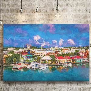 St Johns Antigua Barbuda Town Skyline City Art Watercolor Canvas Prints Wall Art Home Decor, Large Canvas